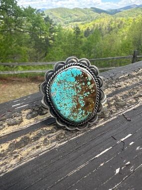Navajo Danny Hinio Mine 8 Turquoise & Sterling Silver Cuff Bracelet
